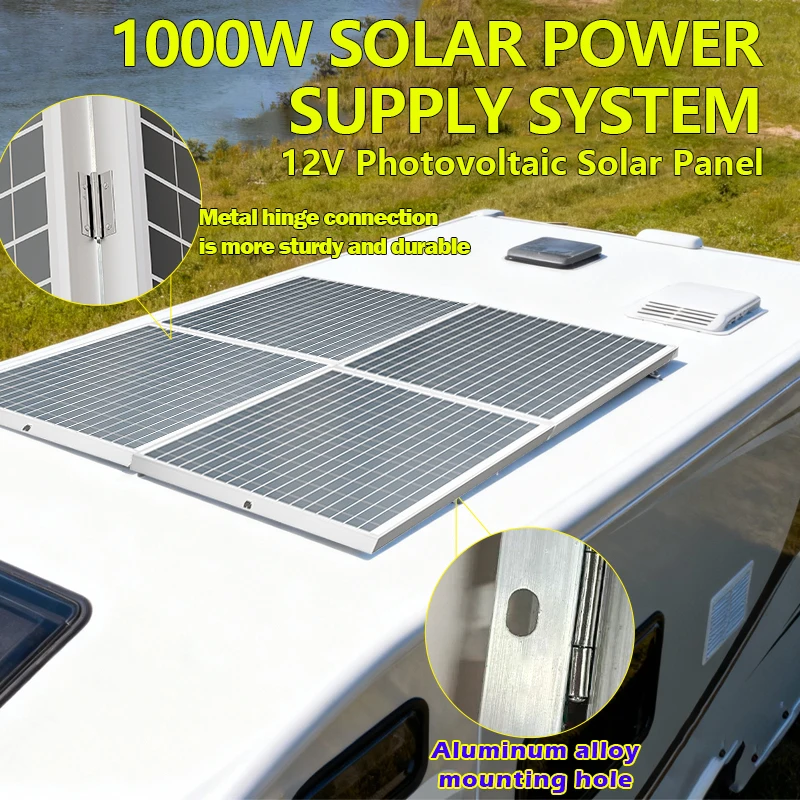 1000W Upgraded Foldable Solar Panel Kit With 100A Charge Controller, Outdoor RV Camping Off-Grid Solar Power System