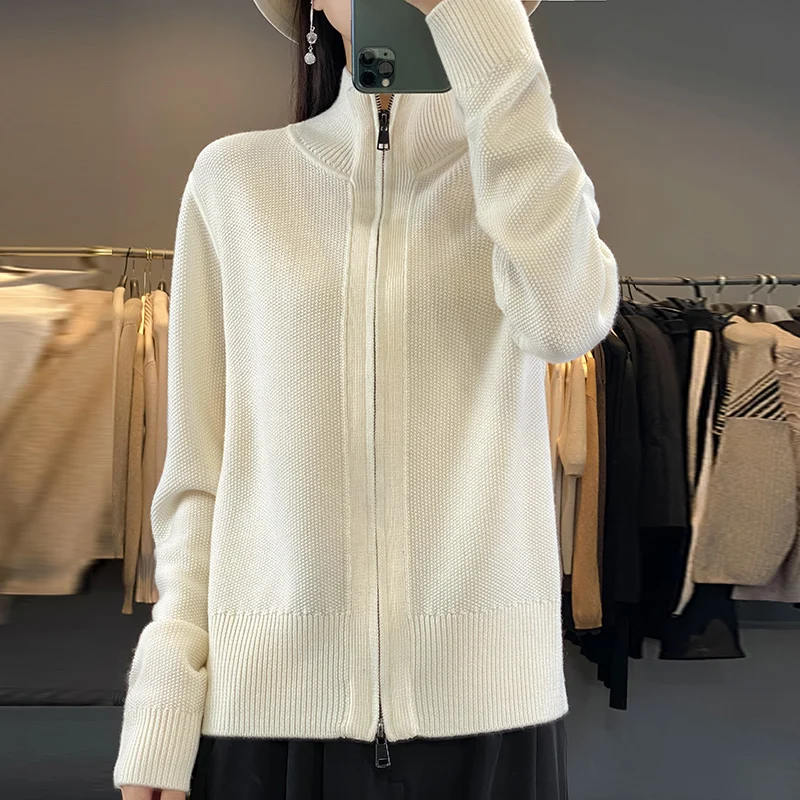 Wool Cardigan Sweater Women Autumn Winter Turtleneck Long Sleeve Top Basic New In Outerwears Female Knit Zipper Designer Clothe