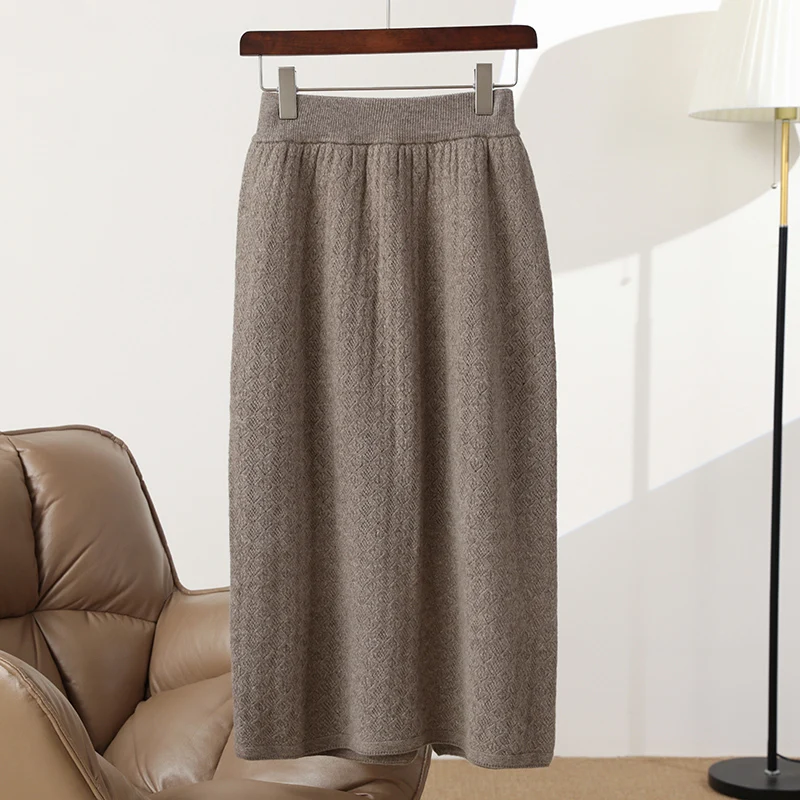 New Women Pickled Diamond Shaped Skirt Autumn Winter Grace Basic Cashmere Skirt 100% Merino Wool Knitwear Office Lady Dress