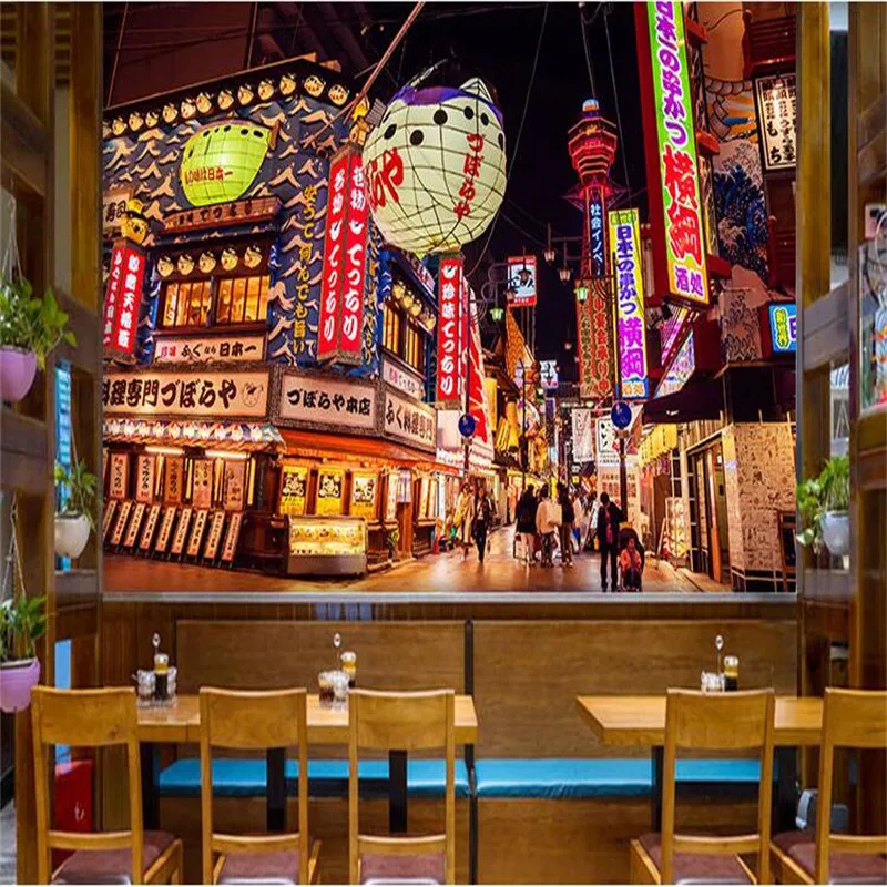 Scena di Strada giapponese Della Carta di Parete Izakaya Sushi Ristorante 3D Murales Giapponese Barbecue Ristorante Industriale Arredamento Carta Da Parati 3D