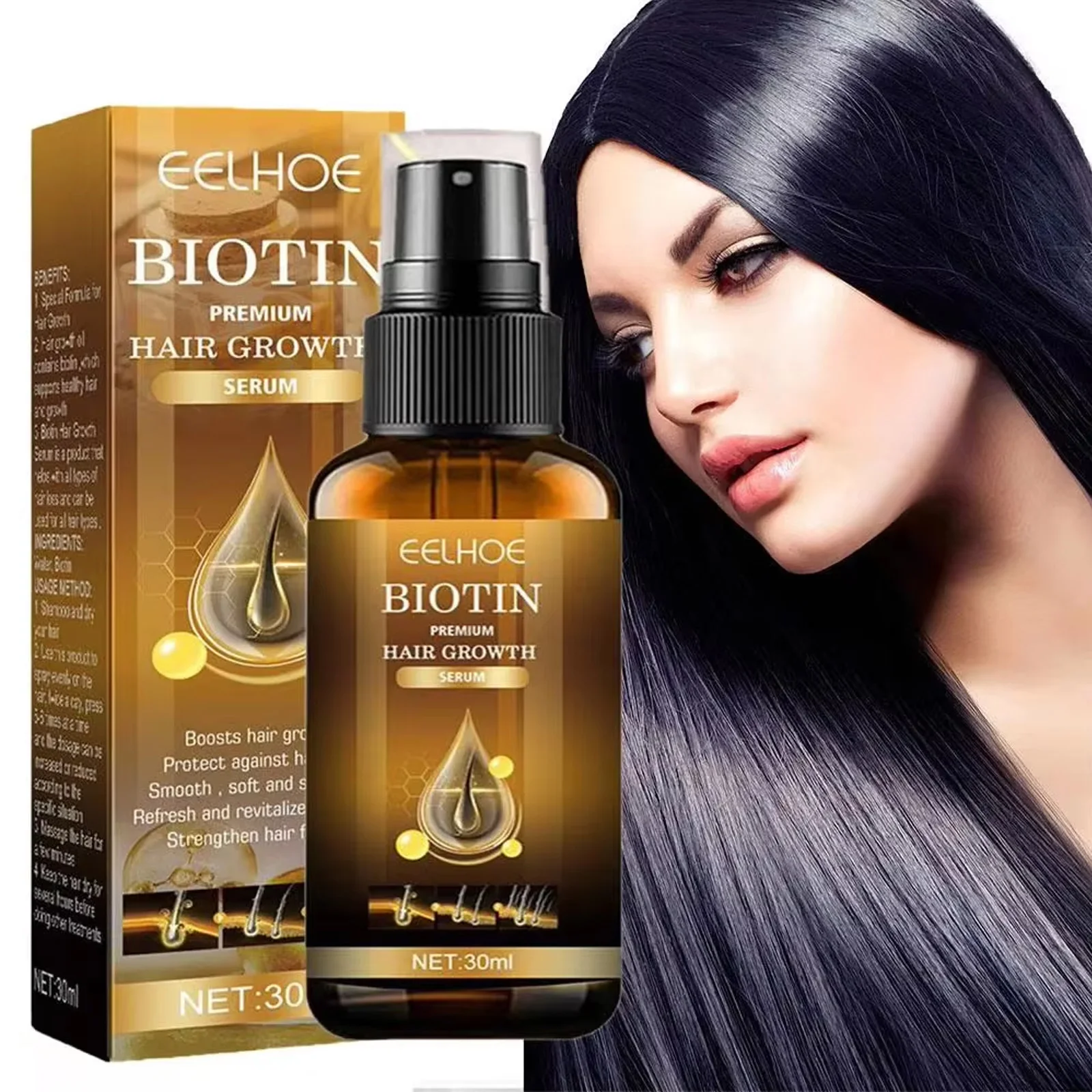 Biotin Fast Hair Growth Products Anti Hair Loss Serum Spray Prevent Baldness Treatment Scalp Beard Beauty Hair Care Product