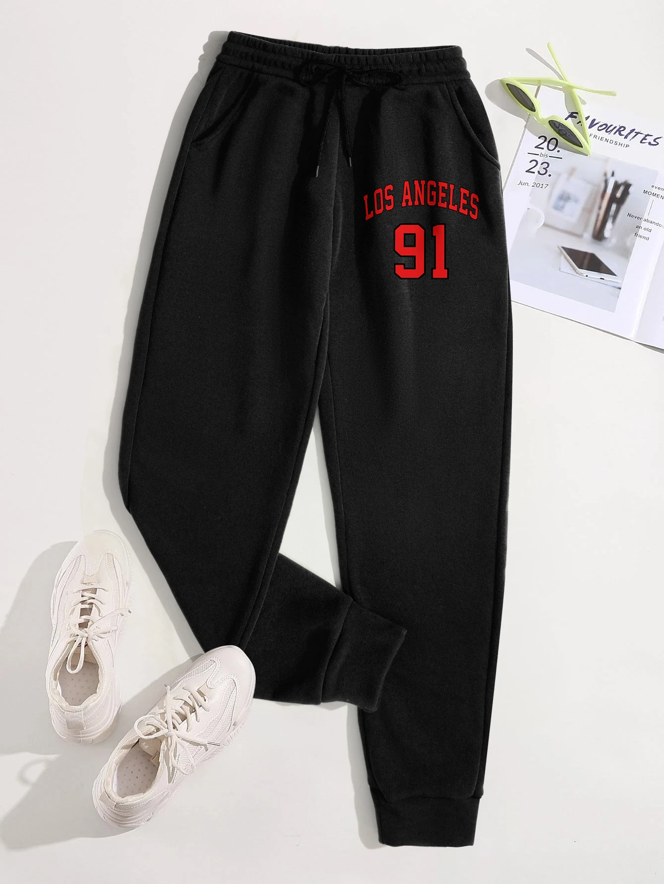 Los Angeles 91 Pattern Printing Womens Trousers Casual Autumn Woman Pants Pocket Comfortable Sweatpants Fleece Y2K Female Pant