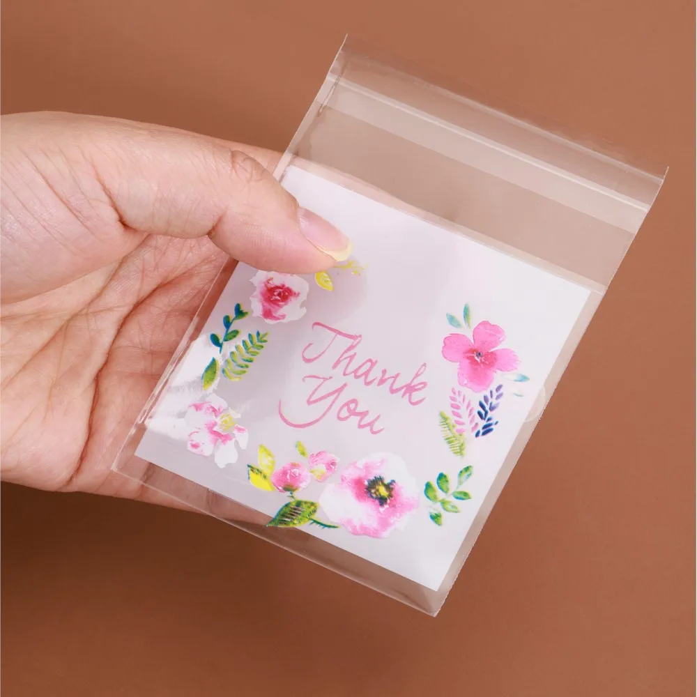 100Pcs/lot Plastic Thank you Cookie&Candy Self-Adhesive Bags for Gift Jewelry Packaging