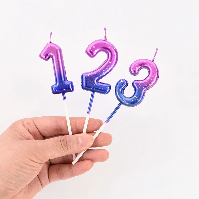 0-9 Number Gradient Color Candles Pink Purple Glitter Birthday Candles Cake Topper Wedding Baby Shower Celebration Party Decor