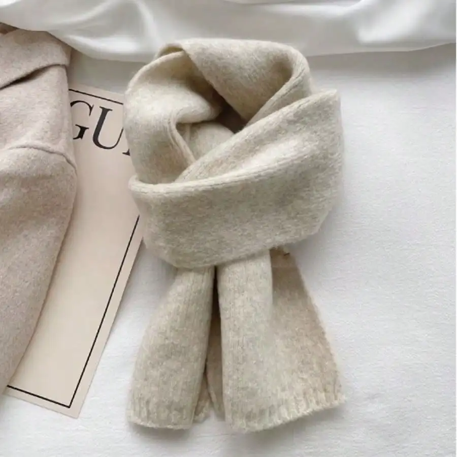 여성용 솔리드 울 숏 스카프, 부드럽고 피부 친화적인 다용도 니트 스카프 겨울용