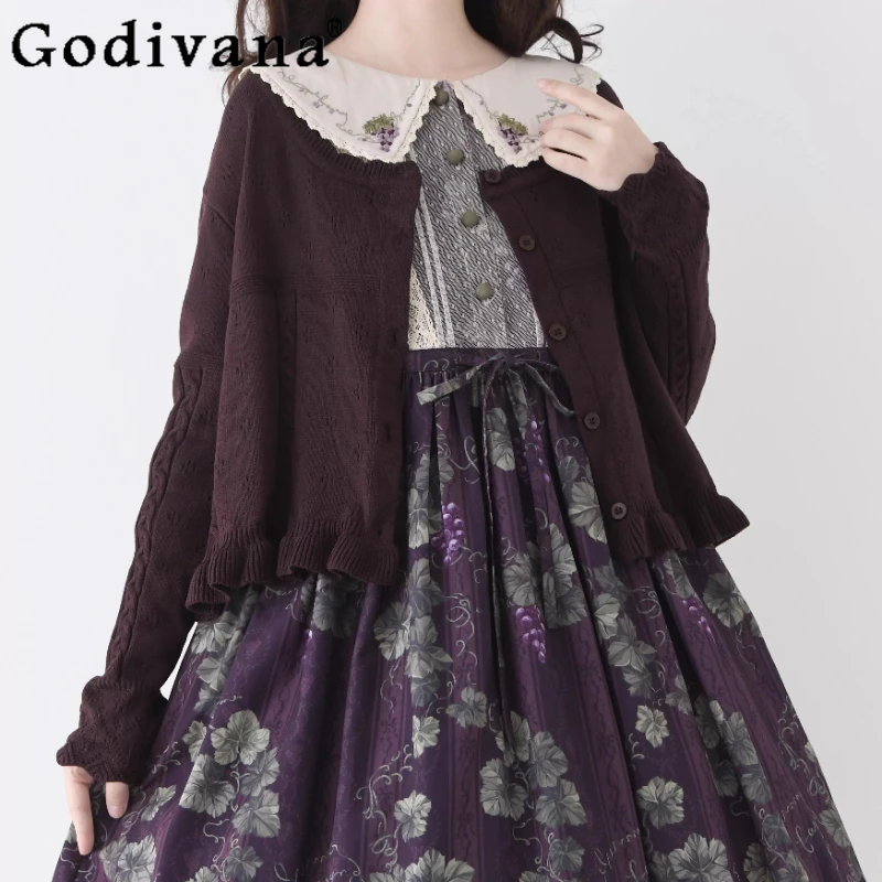 

Вязаный кардиган в стиле ретро-лолита 2026, японский мягкий и милый свитер для женщин, утягивающий вязаный жакет в стиле лолита для весны и осени