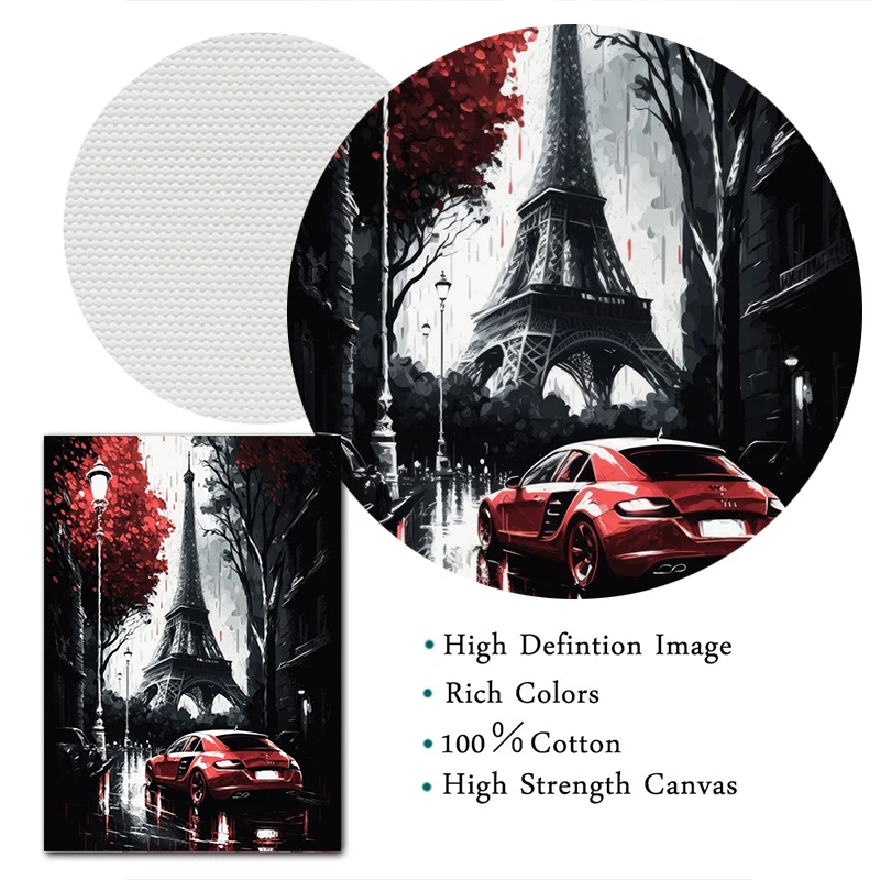 خمر سيارة حمراء أبيض وأسود باريس لندن المشهد اللوحة الرسم على لوحات القماش الجدارية المشارك لغرفة المعيشة ديكور المنزل الهدايا #6