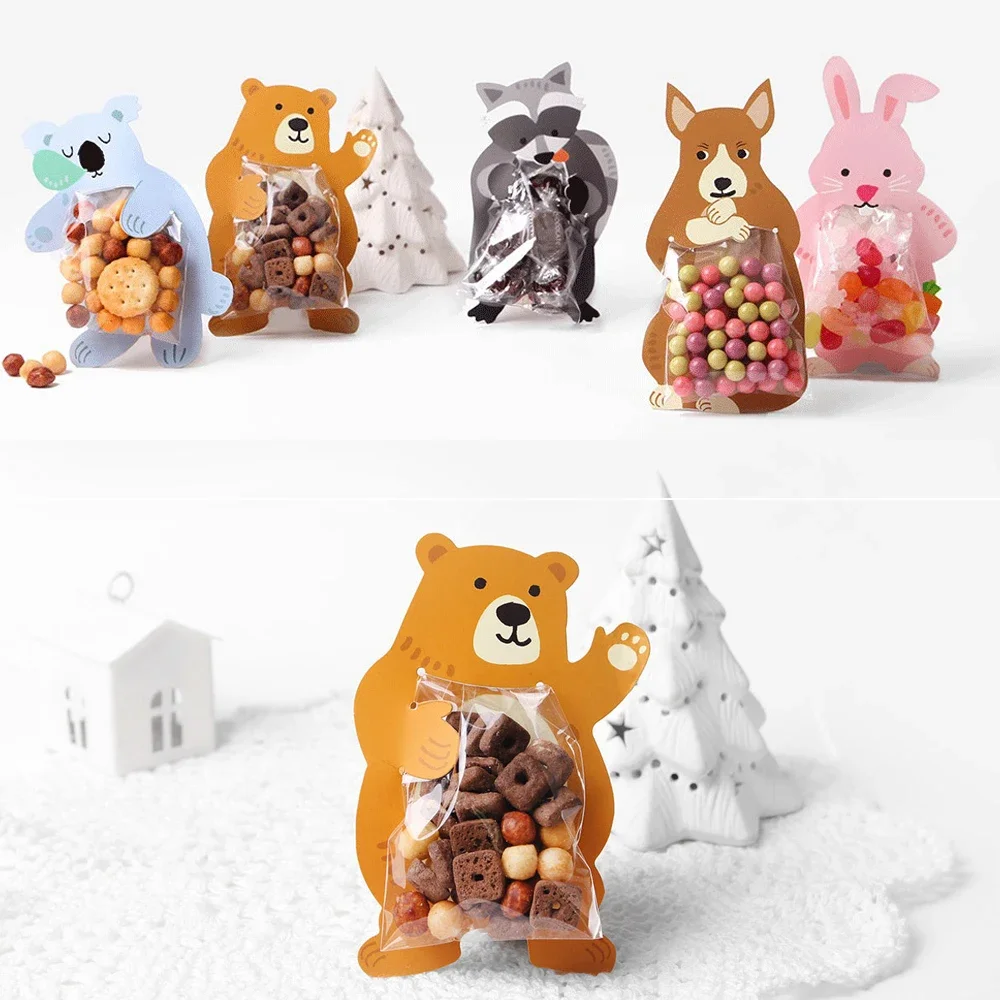 50set candy bag 5 style rabbit bear raccoon koala dog party decorate children birthday use sweet candy Gift Wrap Storage