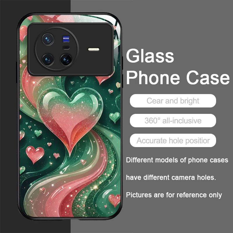 الفاخرة الملونة كريستال القلب نمط الزجاج المقسى جراب هاتف ل ممن لهم رينو 13 F 12 11 برو 10 SE البحث X3 لايت X8 A94 A58 غطاء #3