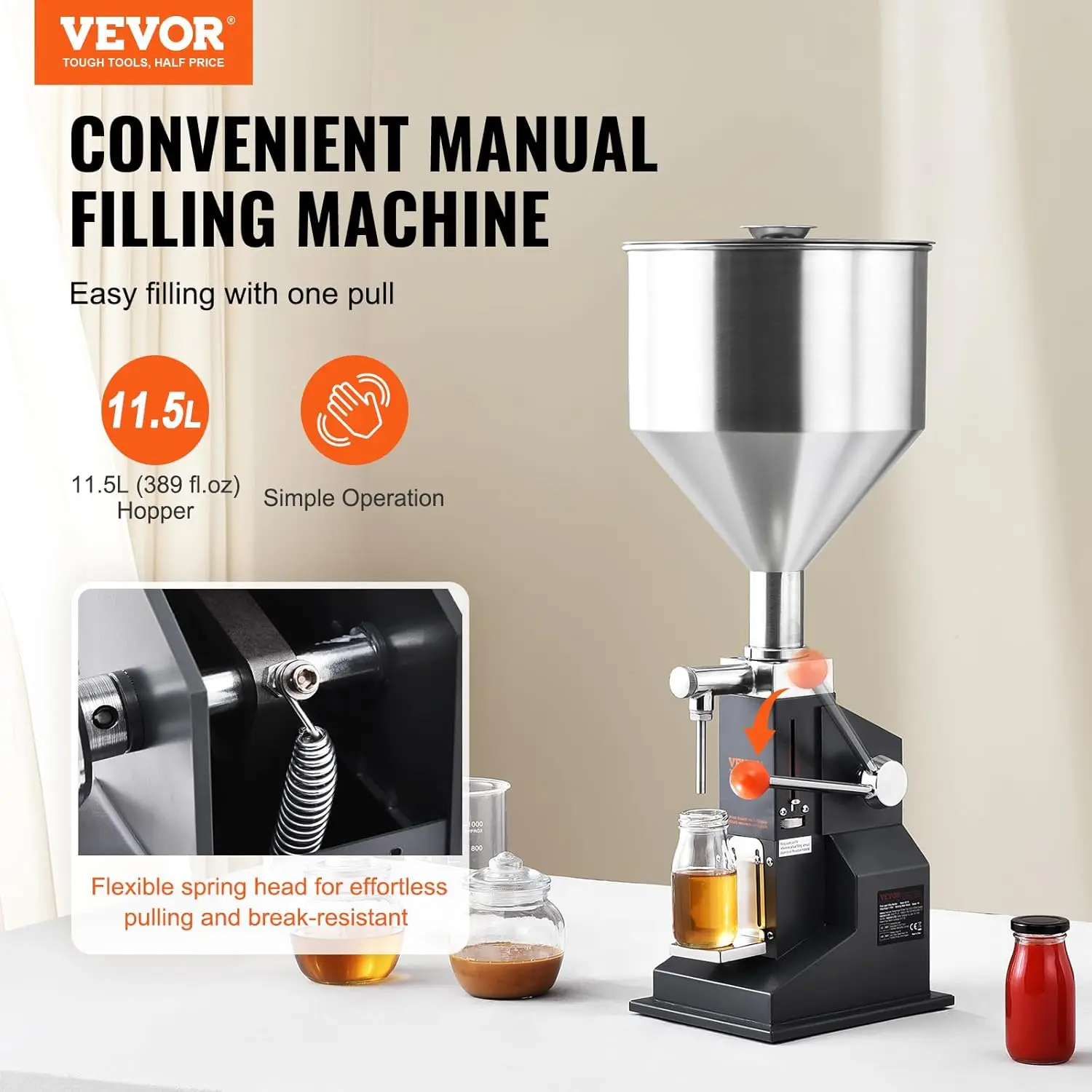 Manual Paste Liquid Filling Machine, 5-100ml Adjustable Bottle Filling Machine, Stainless Steel Liquid Filler with 11.5L H