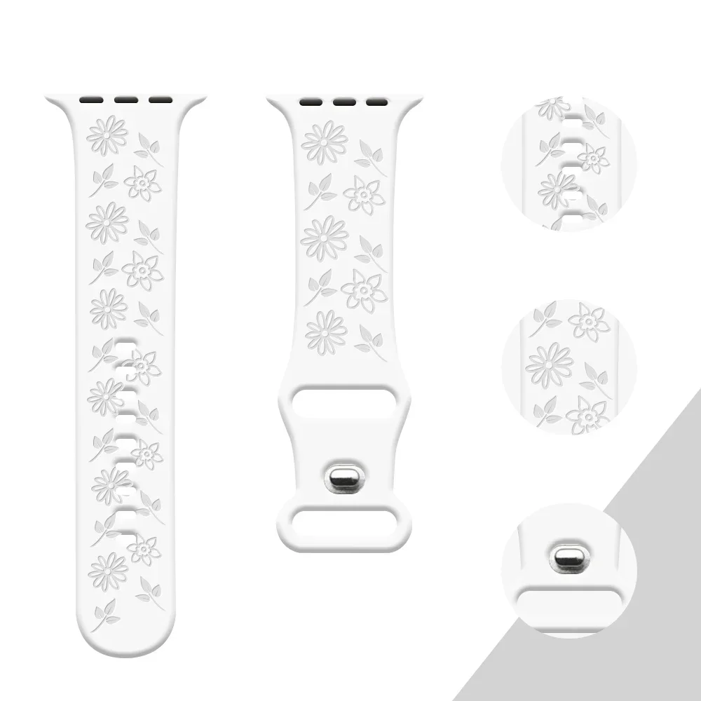 Silicone Strap For Apple Watch ultra Band 49mm 41mm 42mm 46 44mm Flower pattern bracelet iwatch series 10 9 8 7 6 se 5 40mm 45mm