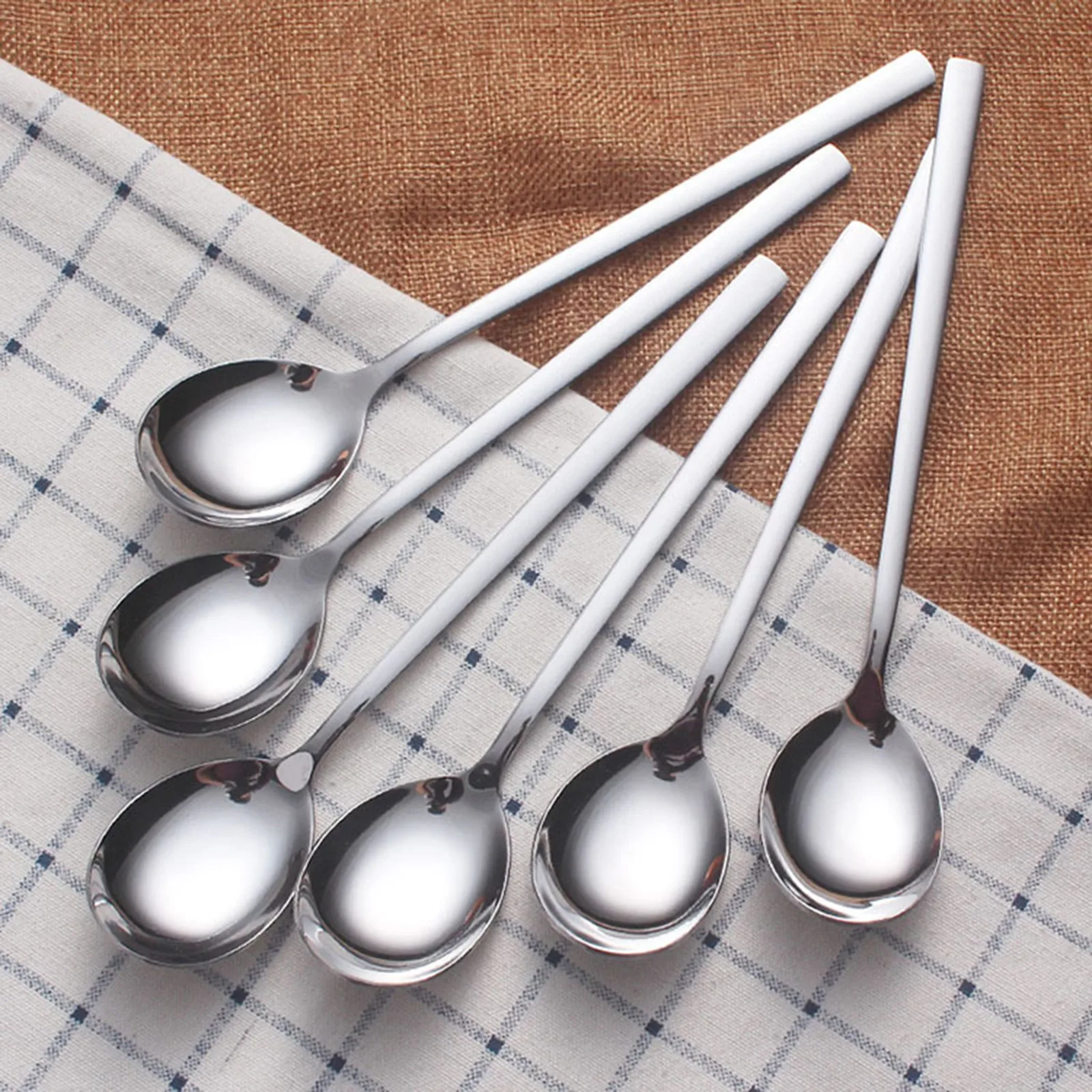 8pcs Stainless Korean-style Spoons Portable Soup Spoons Set Long Handle Dinner Spoons For Home Kitchen Or Restaurant