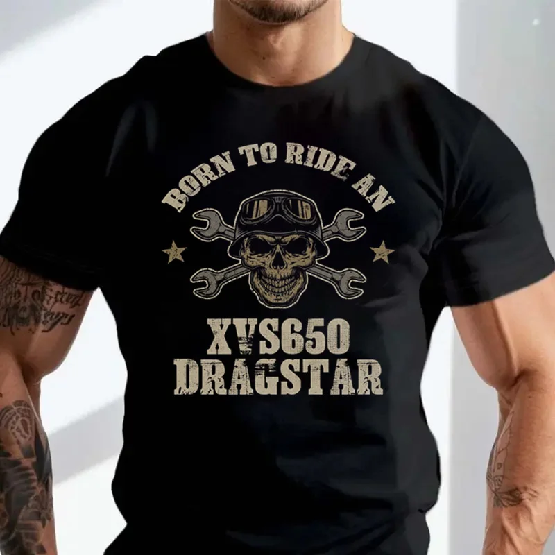 

ФУТБОЛКА BORN TO RIDE AN XVS650 DRAGSTAR, модная мужская хлопковая футболка с круглым вырезом, повседневная футболка