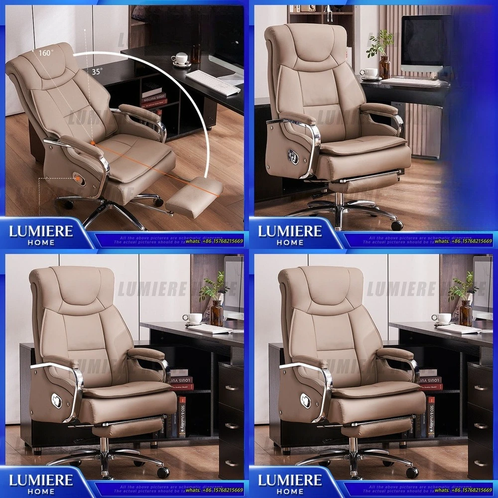 Executive Office Chair Ergonomic Leather Computer Chair with Massage Lumbar Support Reclining Function Adjustable Height for
