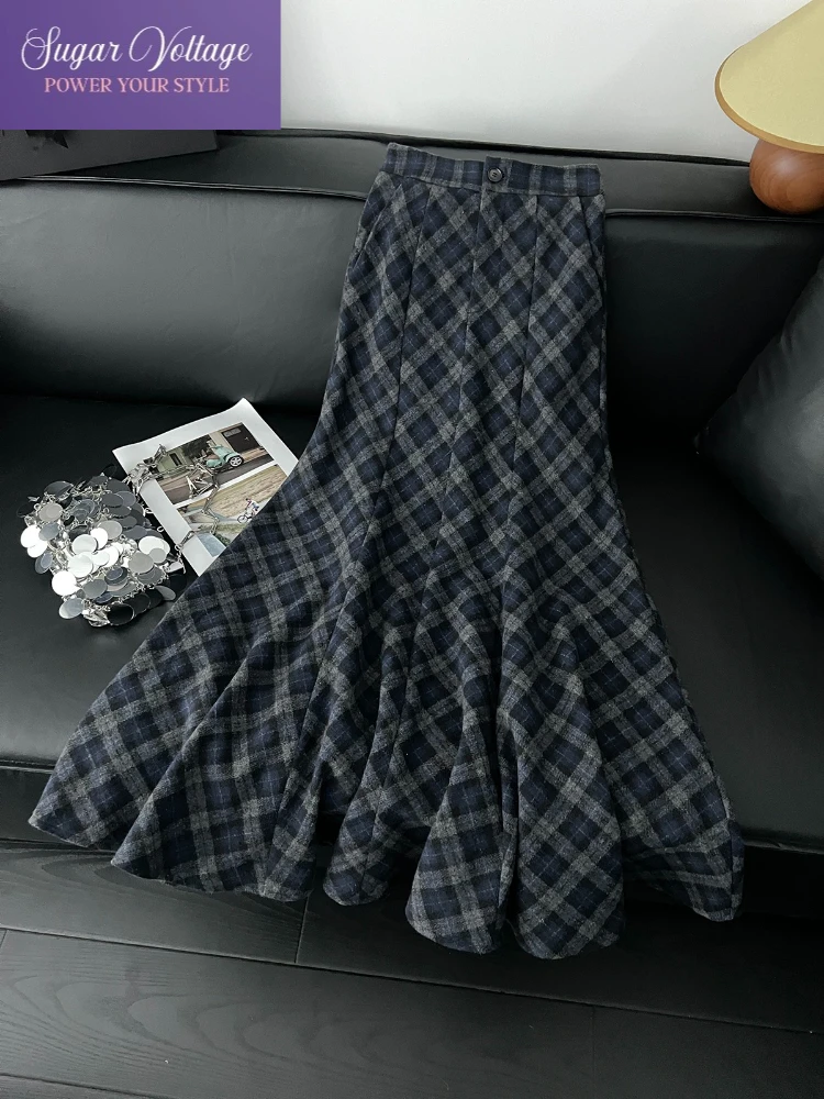 

Осенние новые винтажные утепленные юбки в стиле Харадзюку Y2k, женские тонкие клетчатые плиссированные юбки с высокой талией, повседневные элегантные корейские модные юбки
