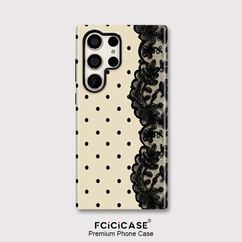 

Fcicicase S26 Edge Circular Dots Lace Phone Case For Samsung Galaxy S23 Ultra A26 A36 A56 S24+ S25 Plus S20 FE Anti-knock Fundas