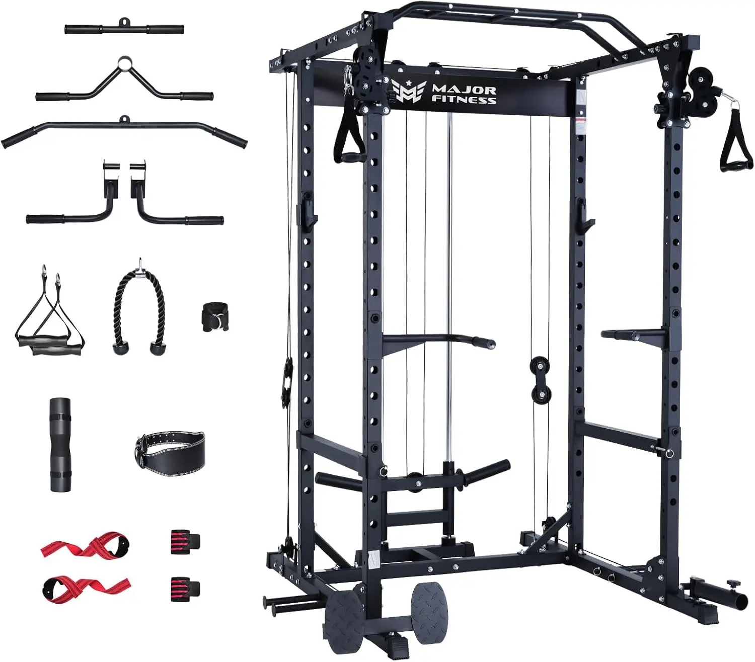 

Fitness Drone1 Power Cage - Multi-Function Power Rack for Home Gym, Squat Rack with Pull-up Bar, Cable Crossover System, J-Hooks