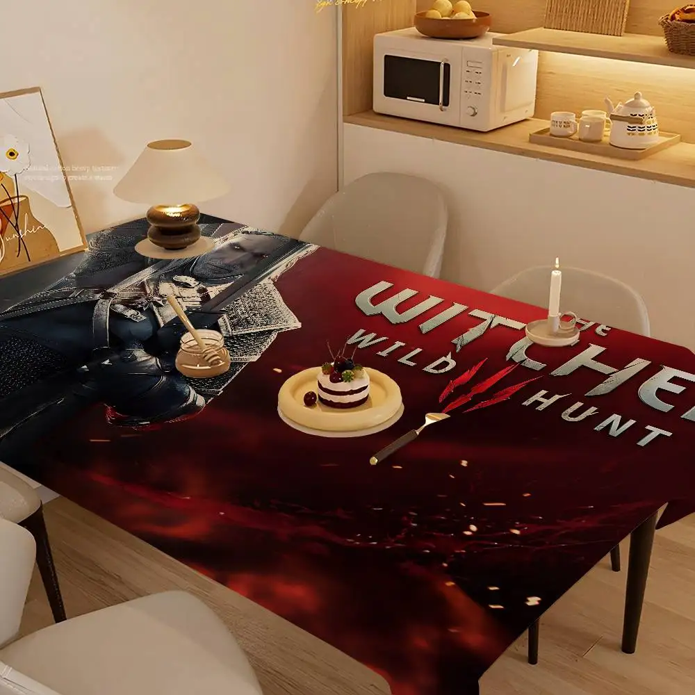 Hot T-The W-Witcher Game Table Stain Resistant Decorative Washable Polyester Tablecloths for Dining Table Parties and Wedding