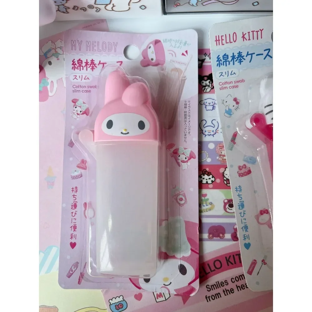 Nova sanrio hello kitty caixa de armazenamento kawaii anime minha melodia palito cosméticos cotonete caixa de armazenamento portátil viagem mini recipiente