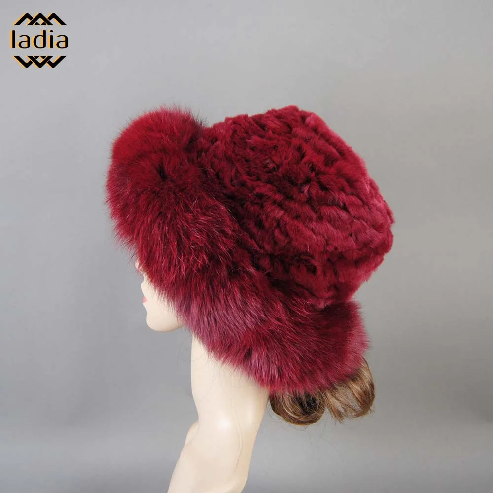 

New Luxury Knitted Real Genuine Fox Fur Hats Women Beanies Solid Rex Rabbit Fur Caps Winter Lady Party Fashion Fur Hat Skullies