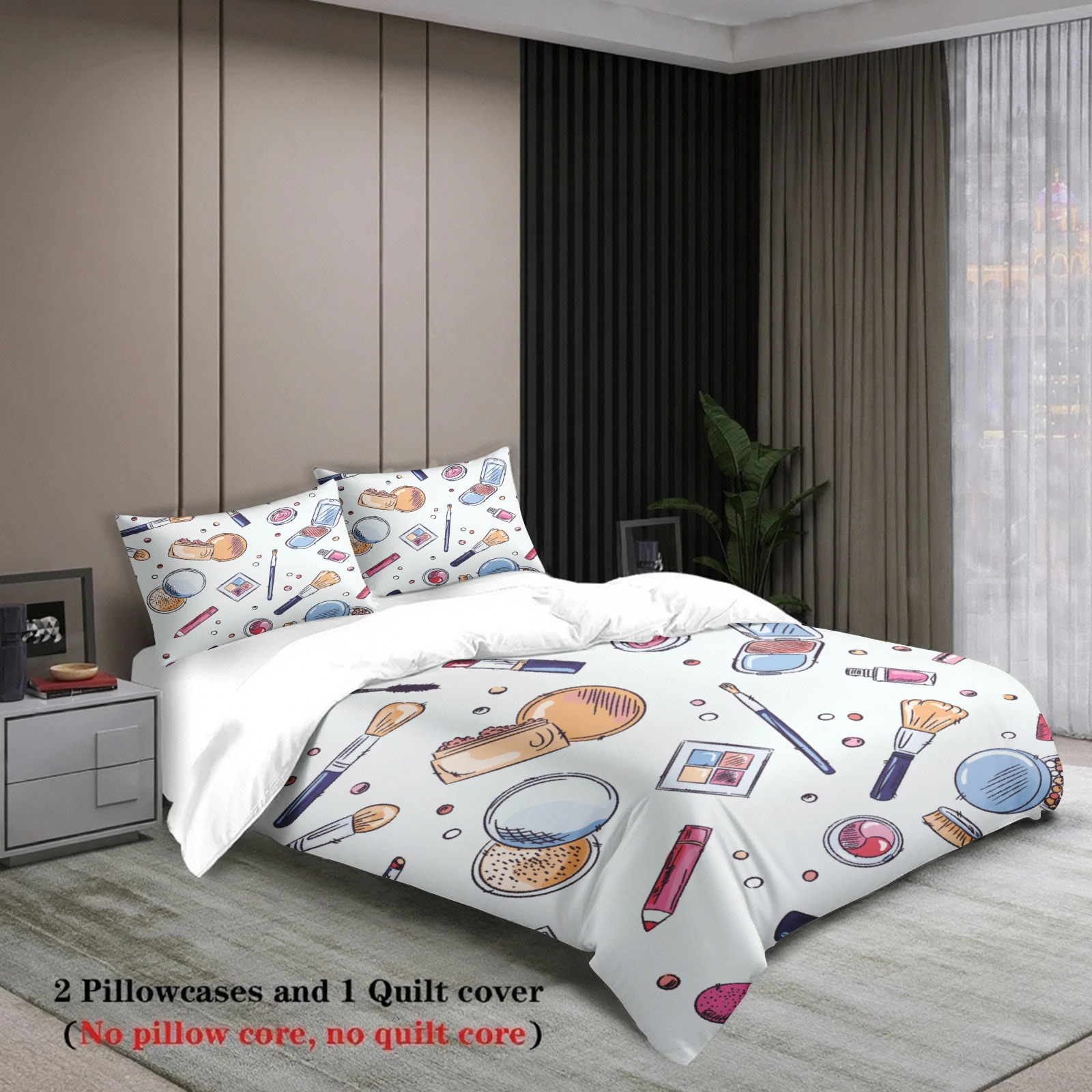 3pcs Makeup Cosmetic Bedding Sets 3D Printed Beauty Tools Duvet Cover Sets With Pillowcases No Filling