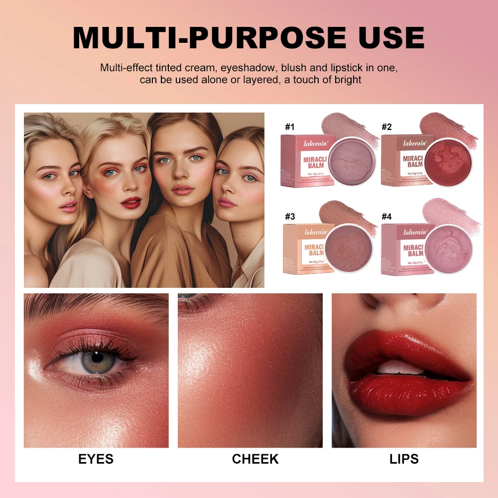 Lakerain Miracle baume crème multi-usages visage fard à joues ombre à paupières rouge à lèvres améliore l'hydratation de la peau élasticité visage cosmétiques