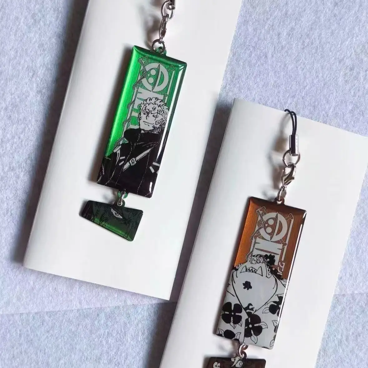 

Anime One piece NEW Keychain Acrylic Jinbe Zoro irregular Rectangular Double Sided Pattern Backpack Pendant Christmas Gift