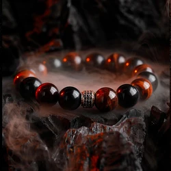 5A Real Natural Red Tiger Eye Beads Stone Bracelet Men Women Zircon Accessories Handmade Jewelry Gift for Girlfriend Wholesale