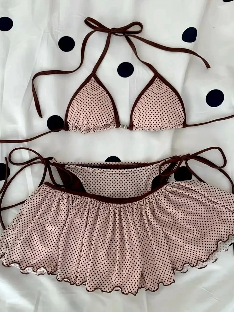 Bikini de 4 Piezas con Estampado Y2K, Cintura Alta, Estilo Dulce y Moderno, Traje de Baño Sexy para Mujer, para Vacaciones de Playa, Fiestas de Verano, 2026