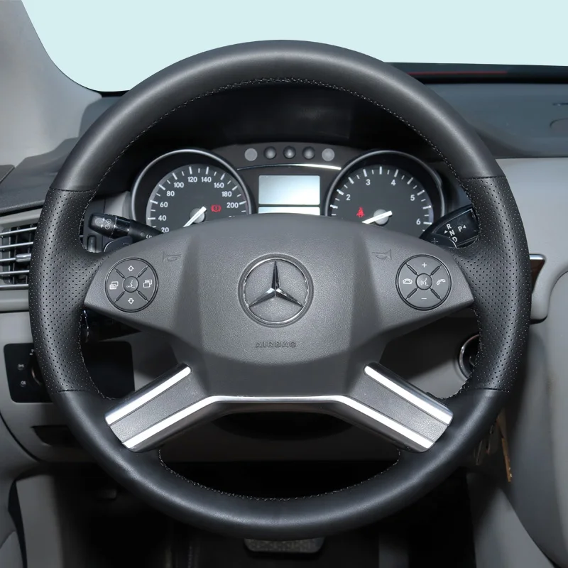 

For Mercedes Benz W164 R300 R320 R500 R350 R400 Hand-stitched black Genuine Leather car steering wheel cover