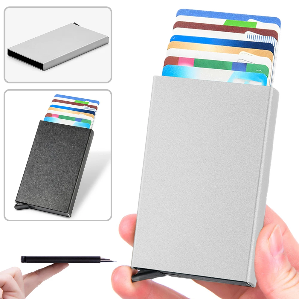 

Automatic Aluminium Metal Credit Card Holder Men Slim Anti Protect Travel ID Cardholder Women Rfid Wallet Metal Case Porte Carte