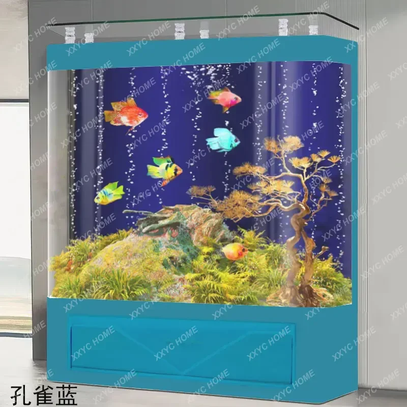 integrally formed against the wall  large ecological no-change water family box  intelligent floor-to-ceiling goldfish tank.