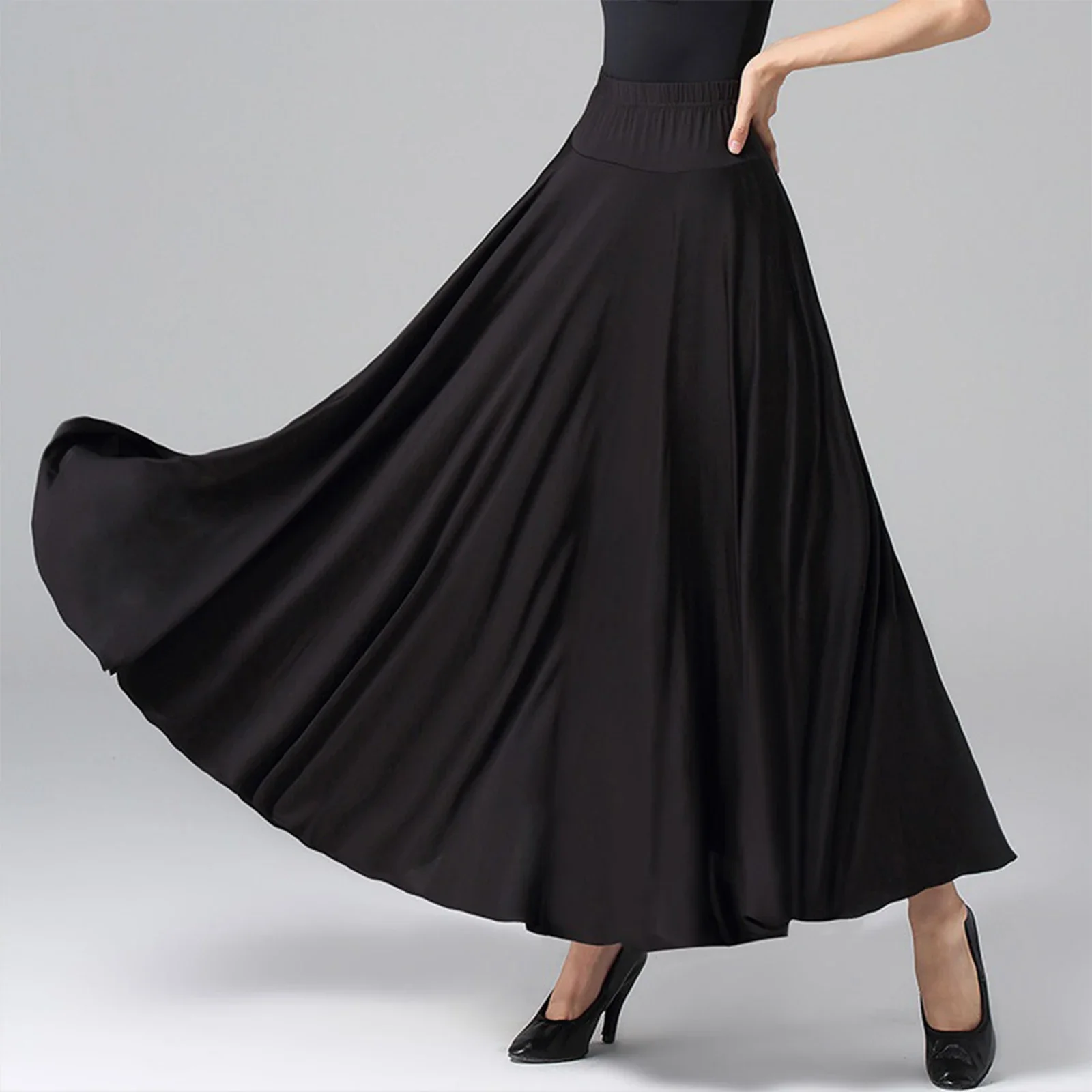 Lady Modern Swing Skirt Waltz Ballroom Dance Practice Ruffle Long Skirt Women Ballroom Dance Half Skirt Solid Color Long Dresses