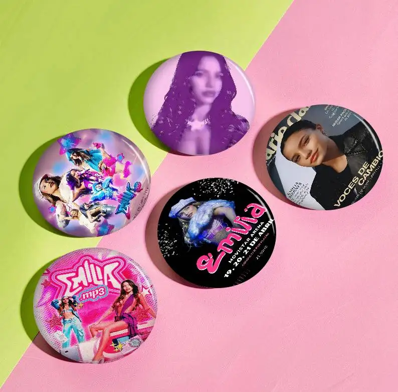Emilia Mernes Singer Tinplate Pin Button Custom Anime Role Old-school Brooch Cartoon Collar Badge Jewelry Gift Fans