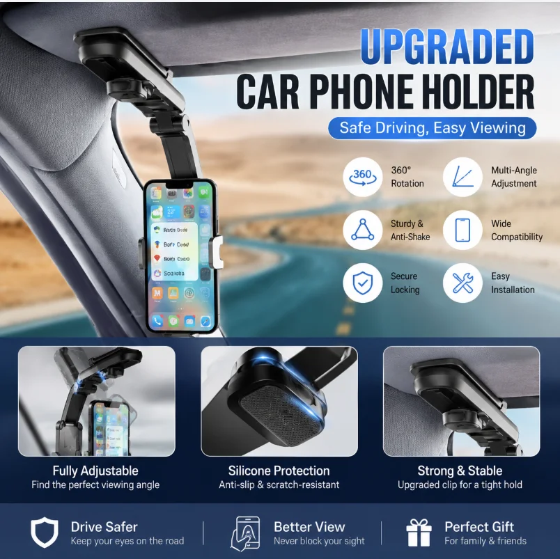 

Sunvisor Phone Holder for Car | 360 Phone Holder Rotating Car Clip on Sun Visor Cellphone Holders | Universal 360 Dashboard Phone Holders | Auto Cell Phone Holder for Car Cellphone Automobile Cradles