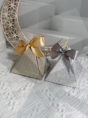 Coffrets cadeaux triangulaires pour le Ramadan Mubarak, emballage de bonbons et strass, décorations EID Mubarak, fête musulmane Islam, faveurs, 2024