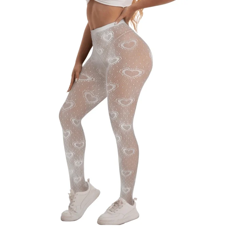 Women High Waisted Pantyhose Female Plus Size Lingerie Heart of Memory Love Design Thigh High Stockings Hot Girls Fishnet Tights