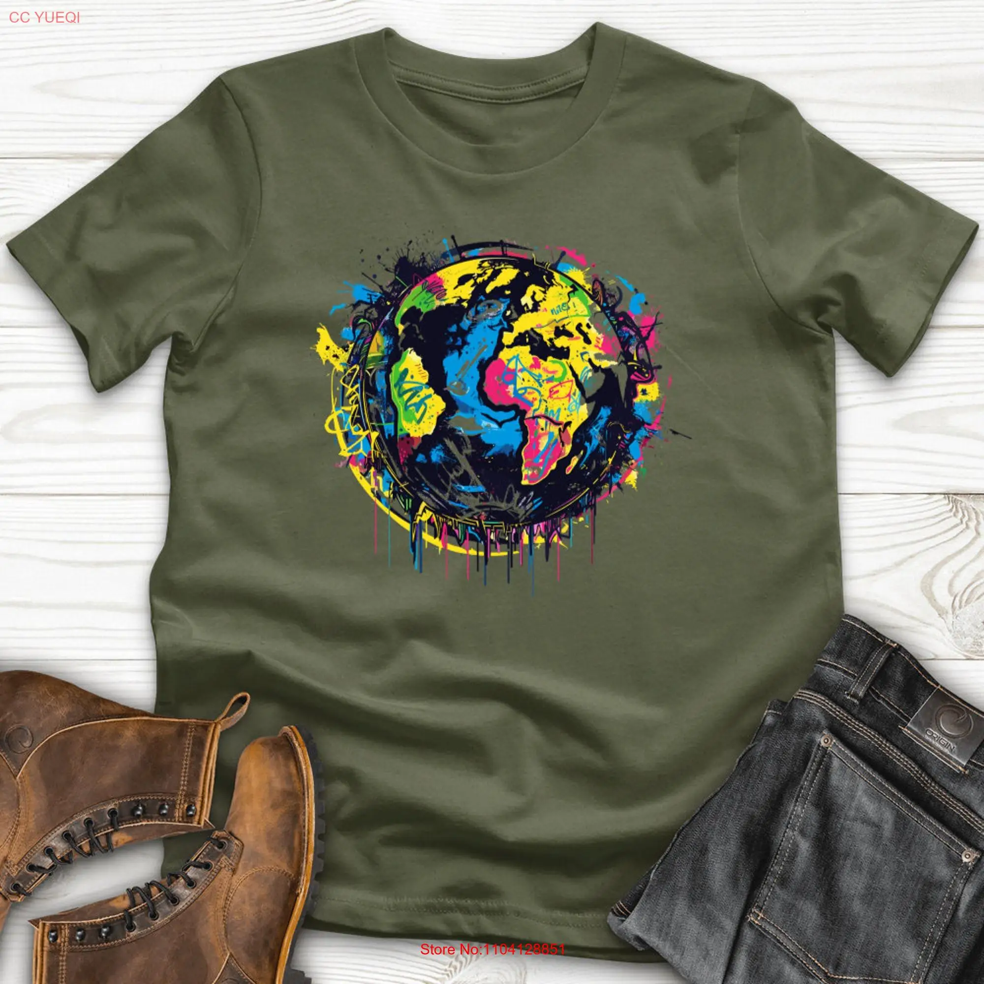 Globe Graffiti Gala Cotton T Shirt long or short sleeves