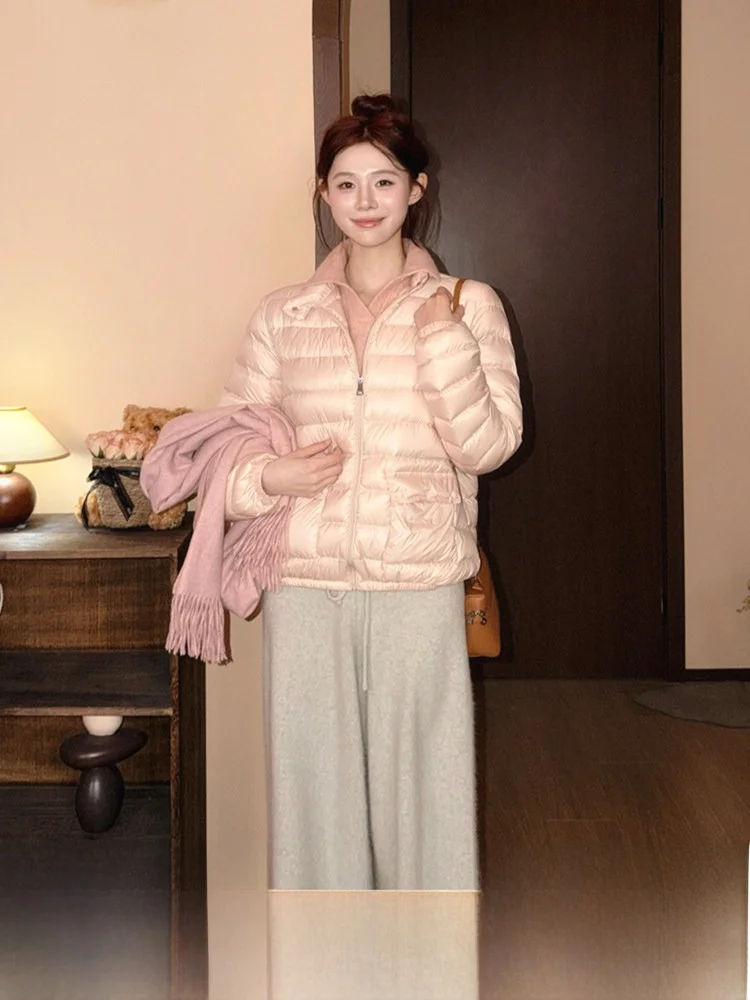 

Pinky ort Lightweight Fce down Jaet Women's Slim Fit Unique Good Looking Korean Sle Du Feather Warm Coat