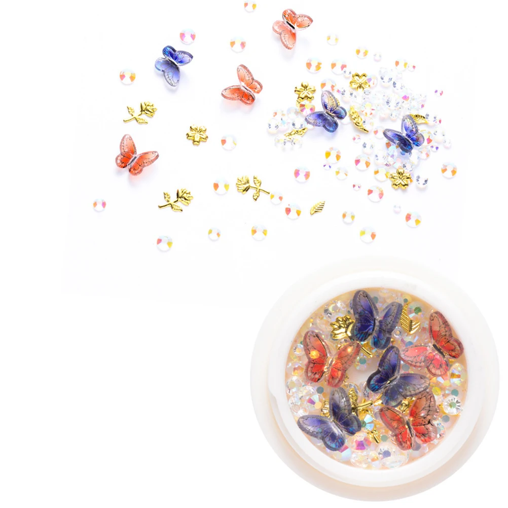 

6 коробок, бабочки, смешанные формы, дизайн ногтей, стразы, наклейки, украшения, прочный модный маникюр «сделай сам», очаровательный салон для домашнего использования