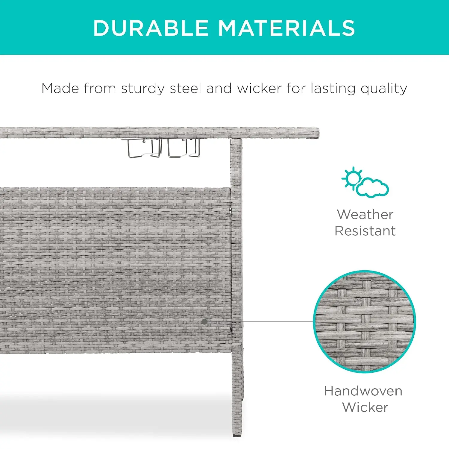 Outdoor Patio Wicker Bar Counter Table w/ 2 Steel Shelves & Rails Backyard Furniture, Customized