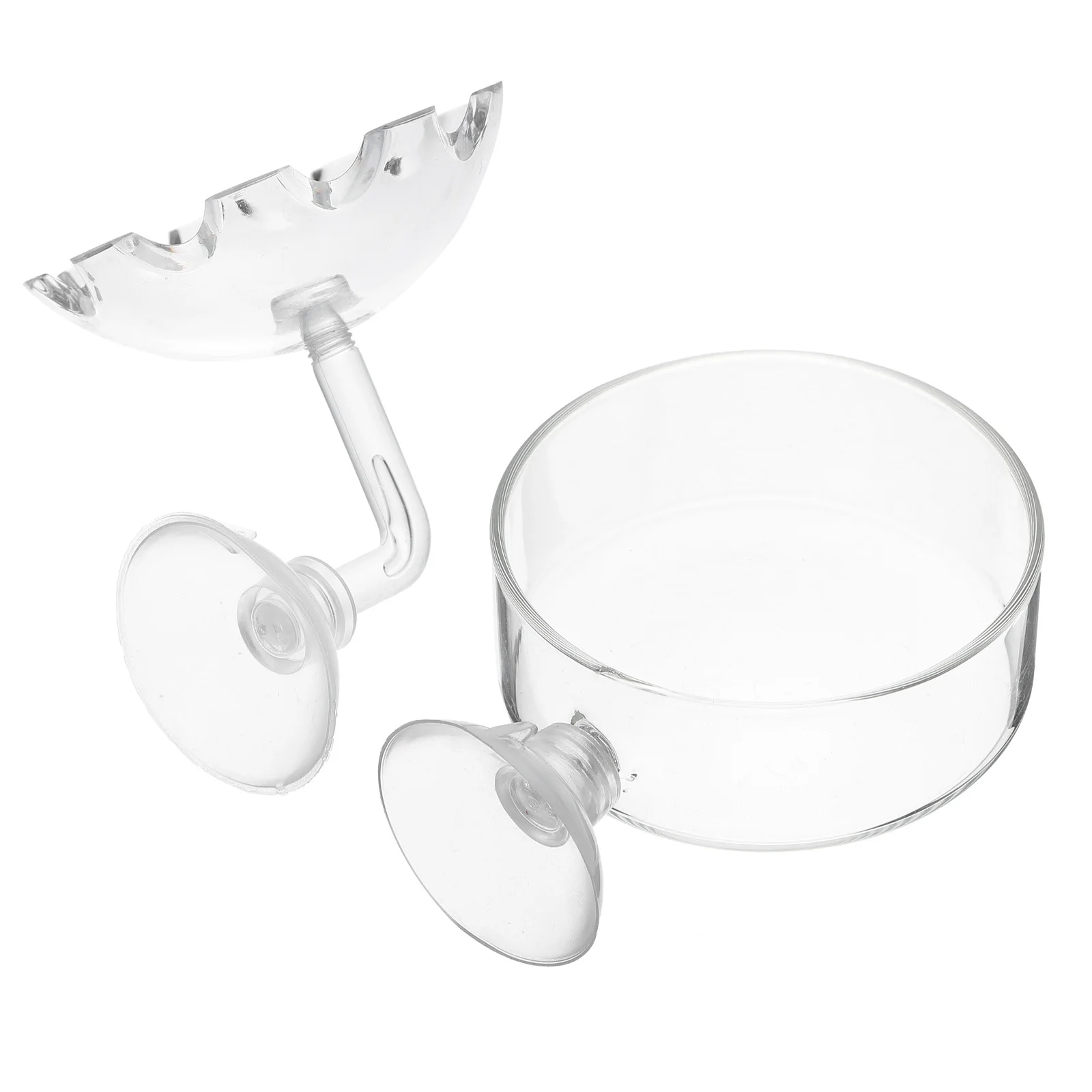 

2pcs Shrimp Feeding Cup Glass Aquarium Feeder Dish Suction Cup Pet Food Tray For Fish Tank Reptiles Transparent Bowl