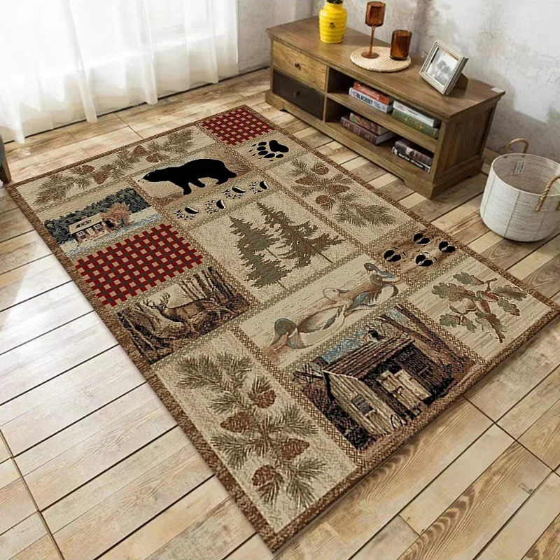 Vintage Rustic Crystal Pile Carpet Non-Slip Dirty Resistant Household Living Room Bedroom Floor Mat