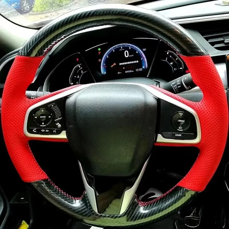 Car Steering Wheel Cover For Honda Civic 10 2016-2021 CR-V CRV 2017-2021 Clarity 2018-2021 Non-slip Carbon Fiber Suede Braid