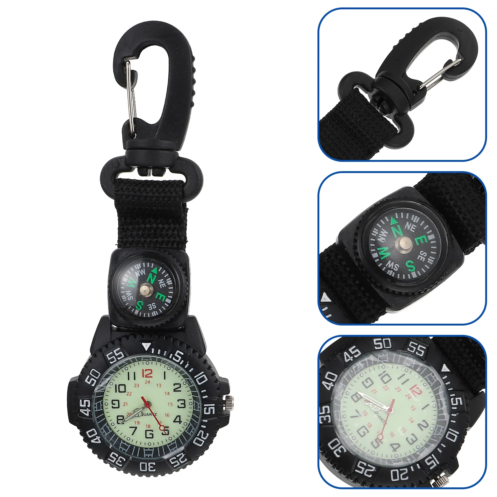 

Carabiner Pocket Watch Hanging Nylon Clip Hiking Durable Zinc Alloy Glass Precision Movement Time Accuracy Compass