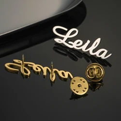 Lemegeton Customized Name Brooch Stainless Steel Bag Pin Jewelry Personalized Logo Pins Women Men Suit Badge Father's Day Gifts