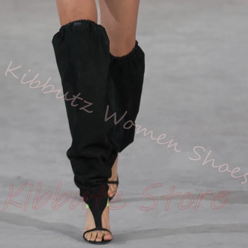 Contrast Color Sandals Knee High Boots T Strap Thin Heels Open Toe Sexy Stiletto Fashionable Summer Dress Shoes Elegant Ladies