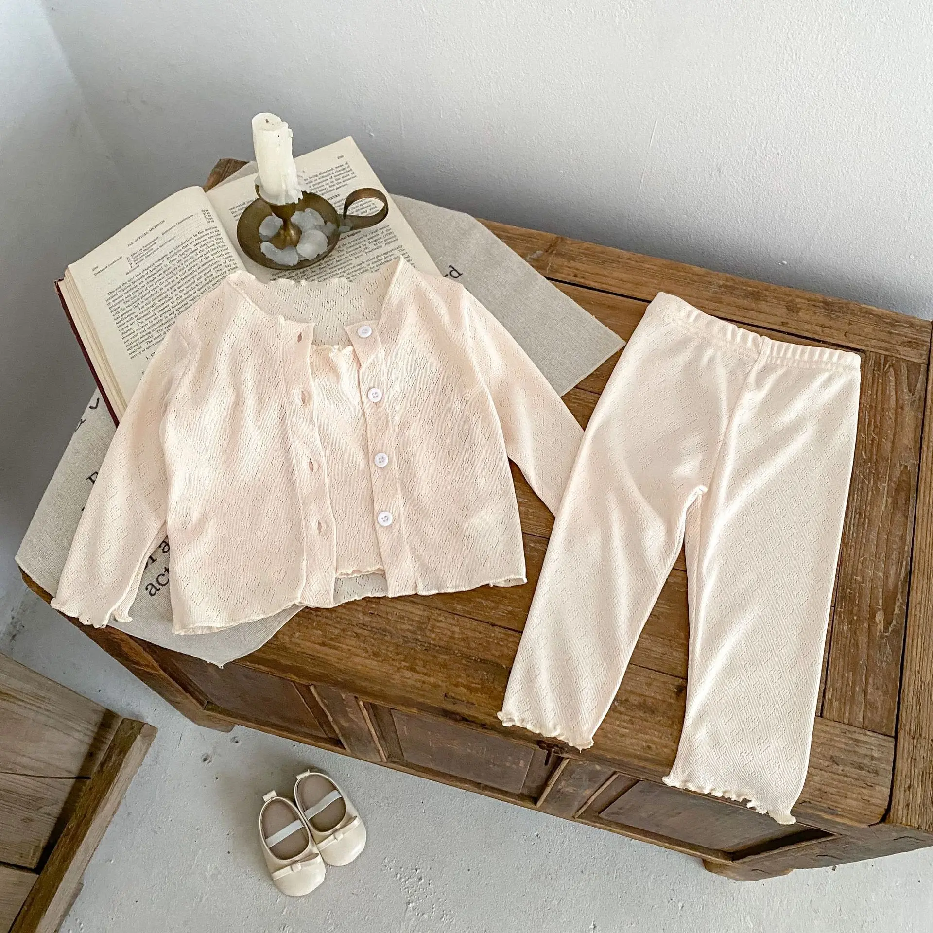 Spring Baby Clothing Solid Color Fashionable And Versatile Women's Home Clothing Casual Coat Vest Pants Three Piece Set