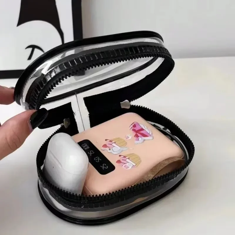 

Portable Mini Transparent Storage Bag with Zipper, Multifunctional Headphone and Charger Case, Travel Accessories with Keychain