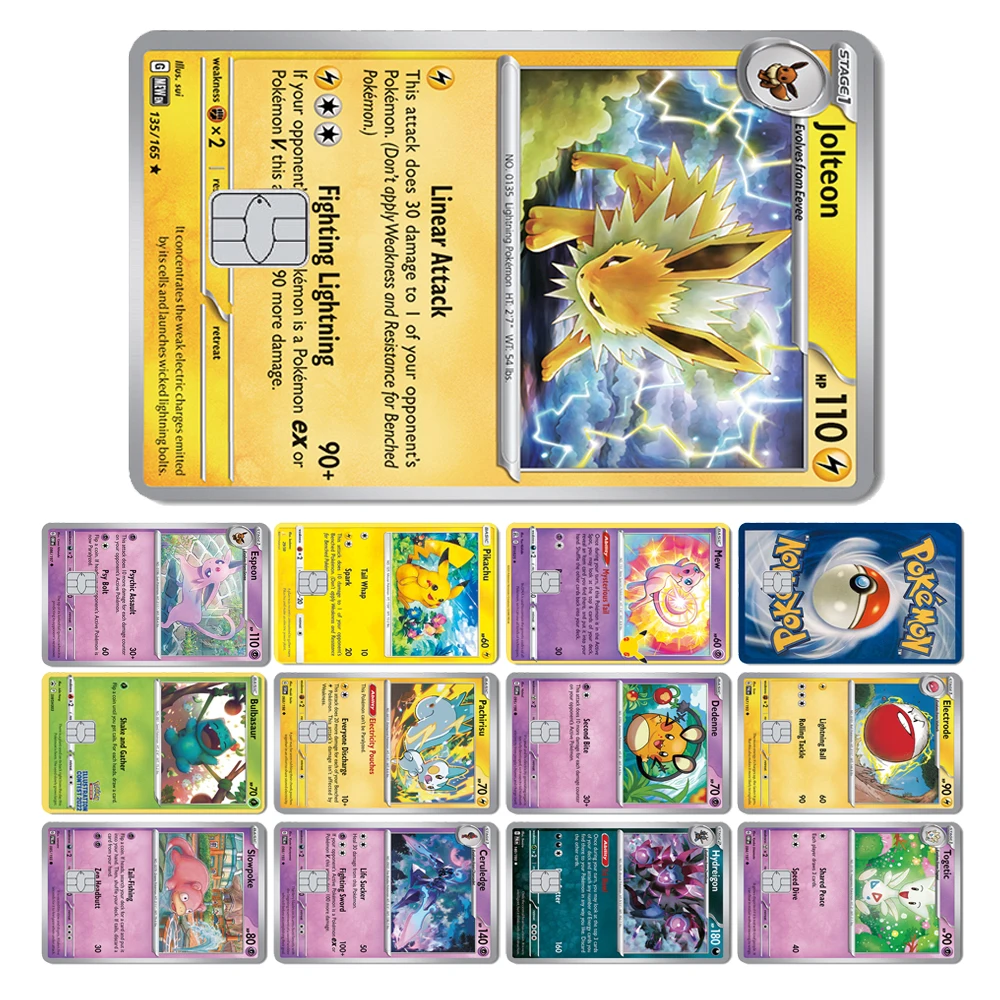 Magic Shark Cute Pokemon Card Jolteon Charizard Pikachu Front Skin Film Cover Sticker for Credit Debit Card Waterproof